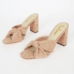 Lulus Jenissa Medium Natural Suede Knotted High Heel Sandals Beige - Size 9